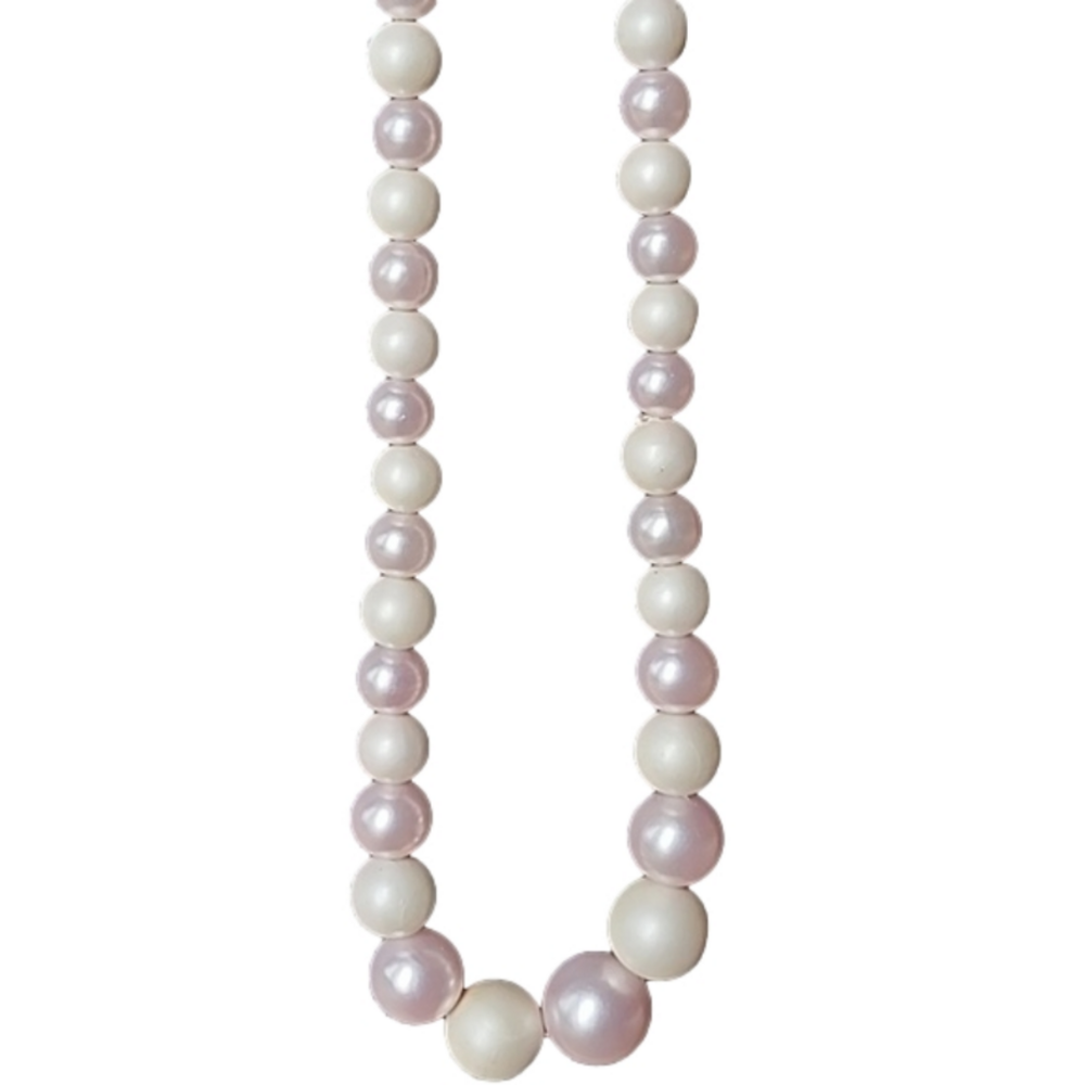Vintage Japan Pink & Ivory Graduated Bead Necklace 13” + 2” Extender Pastel
